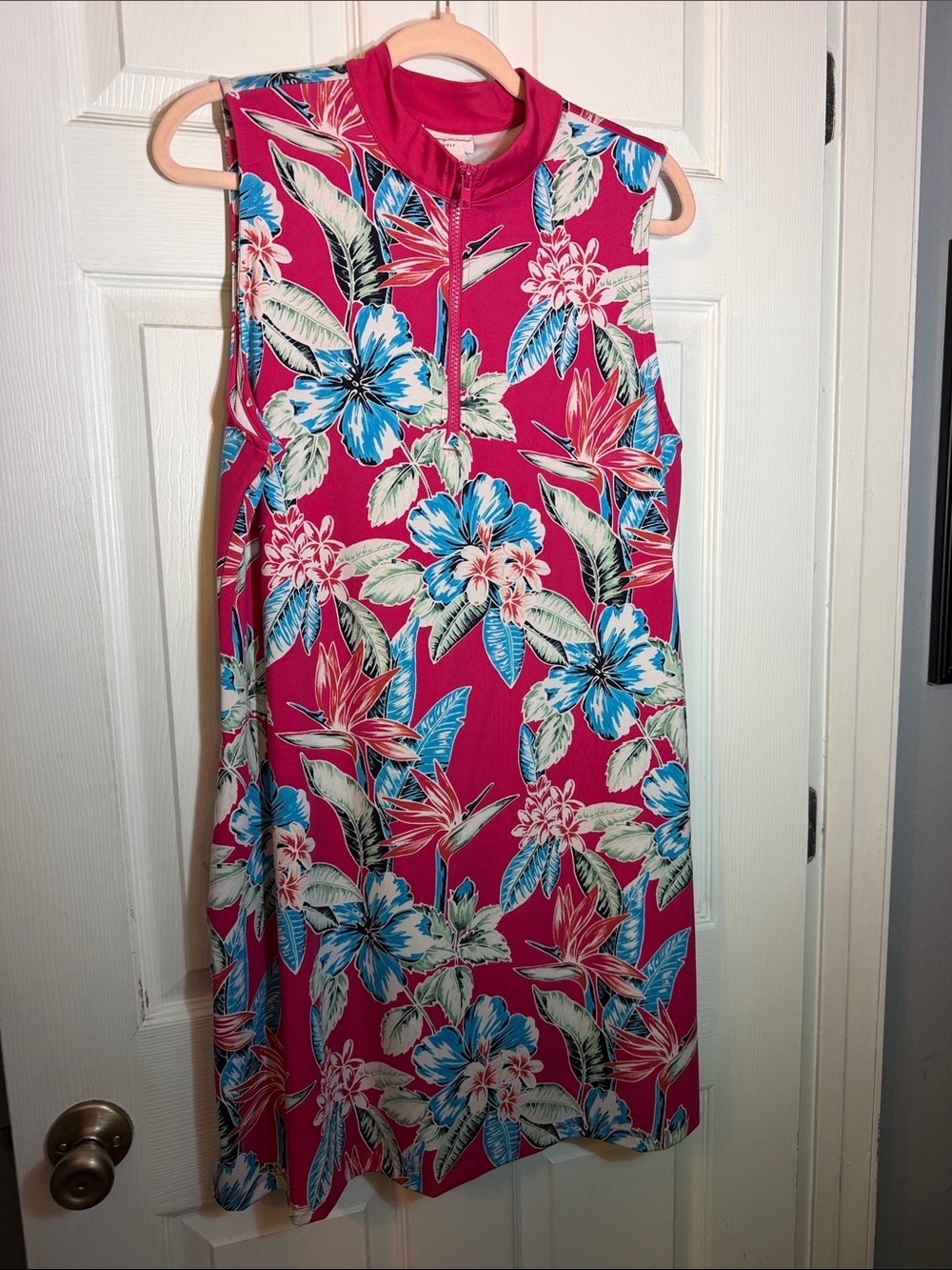 Tommy Bahama Sleeveless Tropical Floral Midi Dress in Fuchsia, Blue & Cream